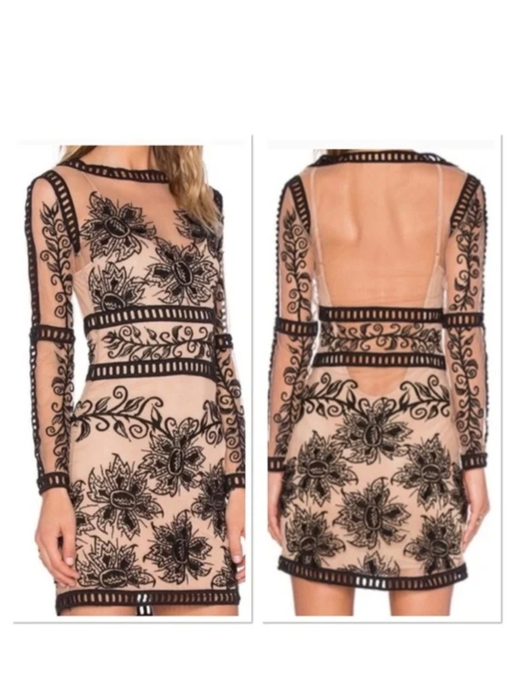 NWT For Love and Lemons Desert Nights Black Floral Embroidery Sheer Mini Dress S